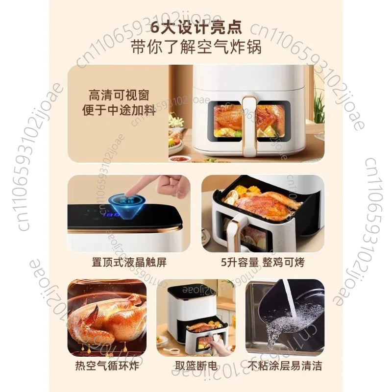 Air fryer household new intelligent large-capacity visual oil-free multi-functional electric fryer