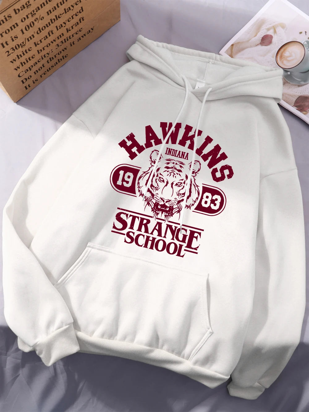 Hawkins Strange School 1983 Prints Hoodies Womens Winter Fleece Warm Sweatshirt Basic Loose Pocket Pullover Street Woman Clothes