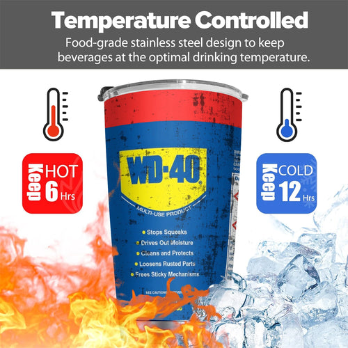 20Oz Stainless Steel Insulated Tumbler WD40 Engine Oil filter print Double walled with Straw and Lid keep Cold Hot Drink Car Cup