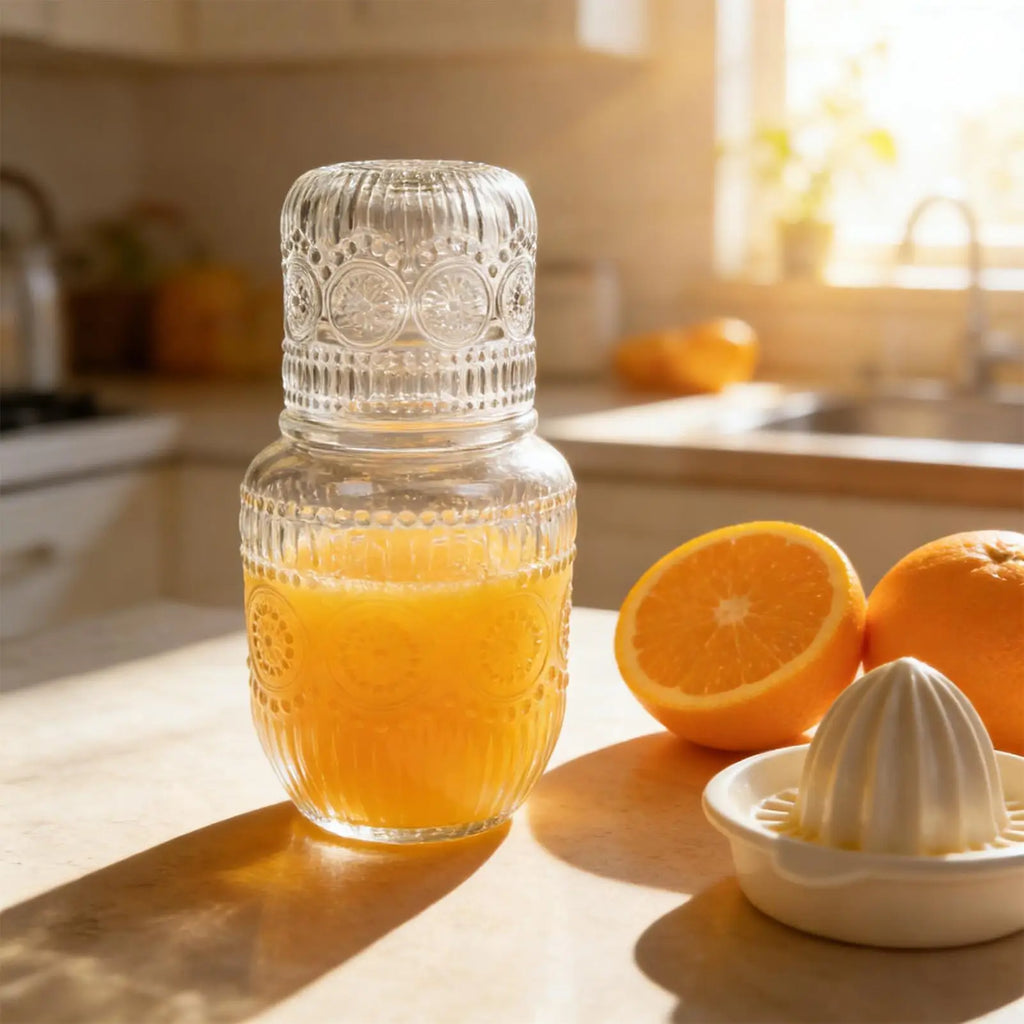 NEW Bedside Water Carafe and Glass Set Snowflake Design Elegant Jug Glass Carafe for Tea Coffee Milk Juice Drink Tea Coffee Milk