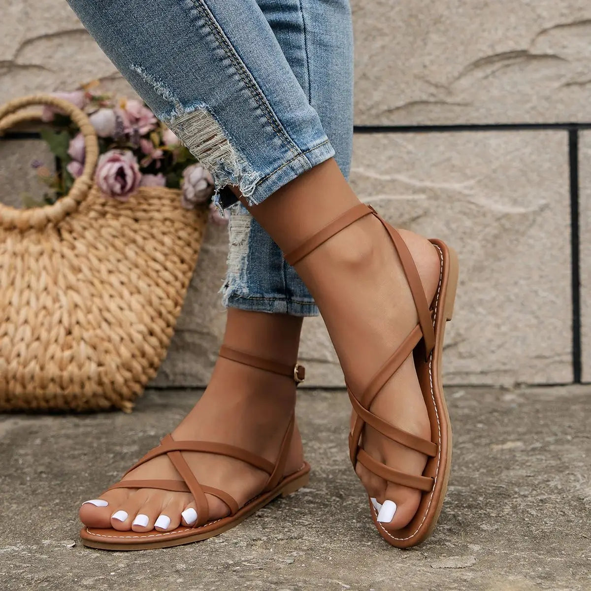 Women's Casual Sandals 2024 New Summer Versatile Faion Rom Flat Heel Thi Bot EVA Upaded Version of the Classic Slip-On