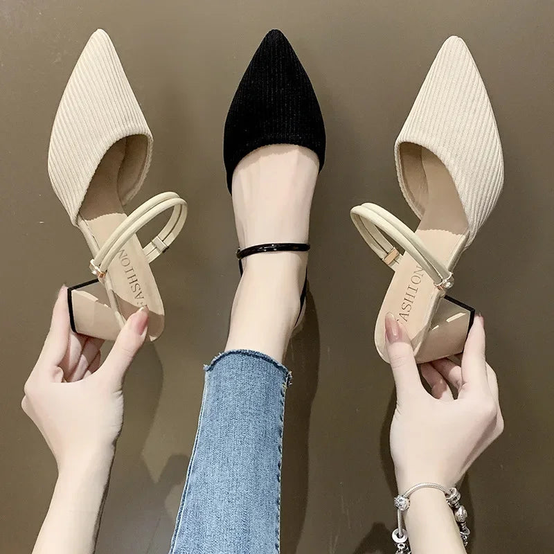 Women's Sandals Summer Pointed Square Root Sandals 2025 New Outdoor Leisure Baotou Dual-use Solid Color Sandals Women Slippers