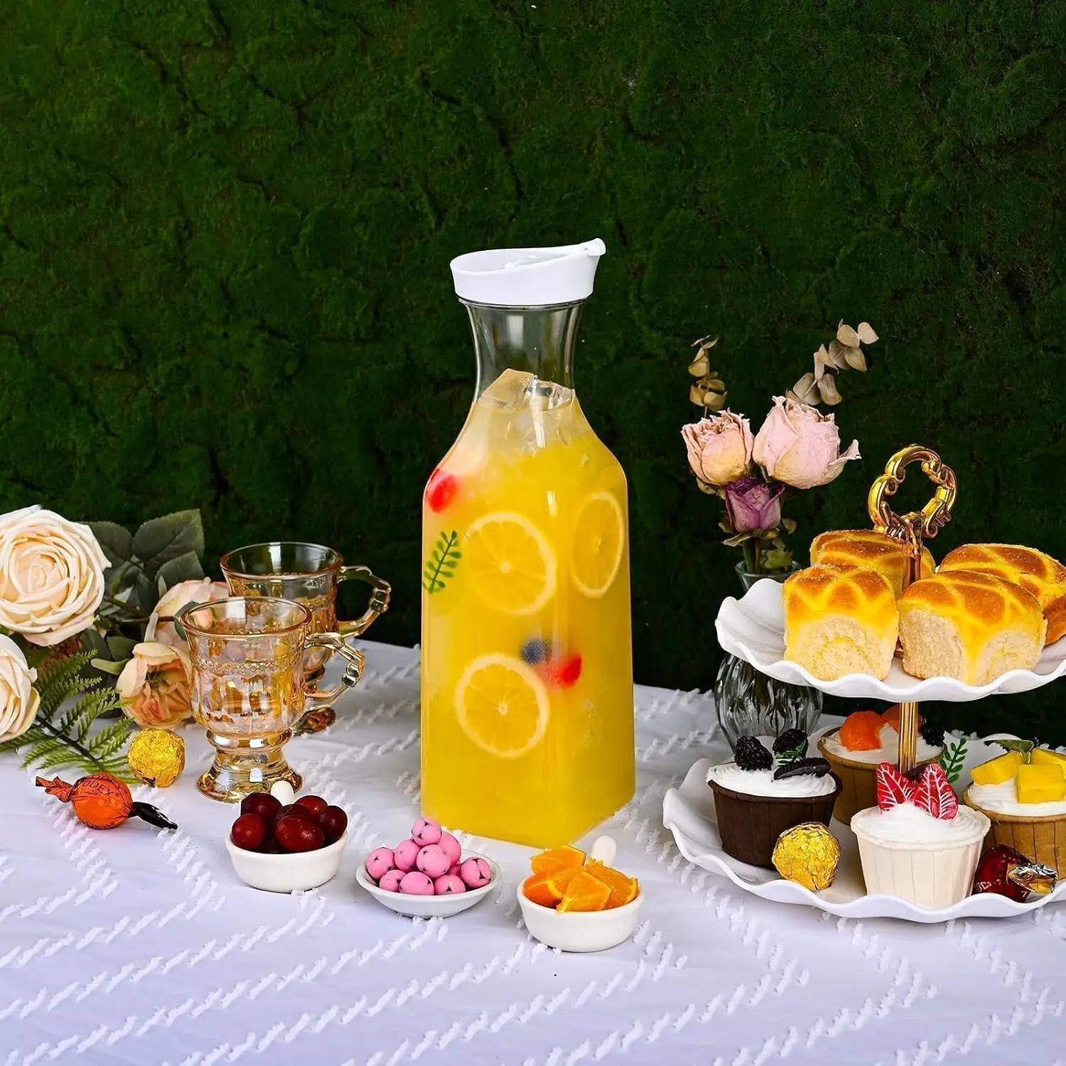 1.5L Elegant Carafe w/ Flip Top - Leak-Proof Juice & Iced Tea Dispenser, Stylish Home Decor for Kitchen, Parties