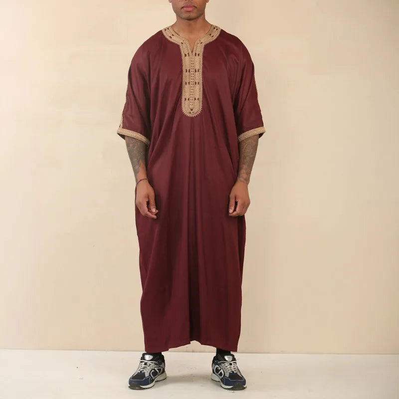 Arab Islamic Embroidered Kaftan Robe with Side Pockets Men Women