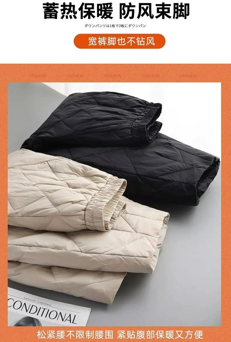 Down Pants Women Winter 2024 New Style Outdoor Wear Spring and Autumn Down Cotton Pants Pink Small Cropped Pants, Light and Thin