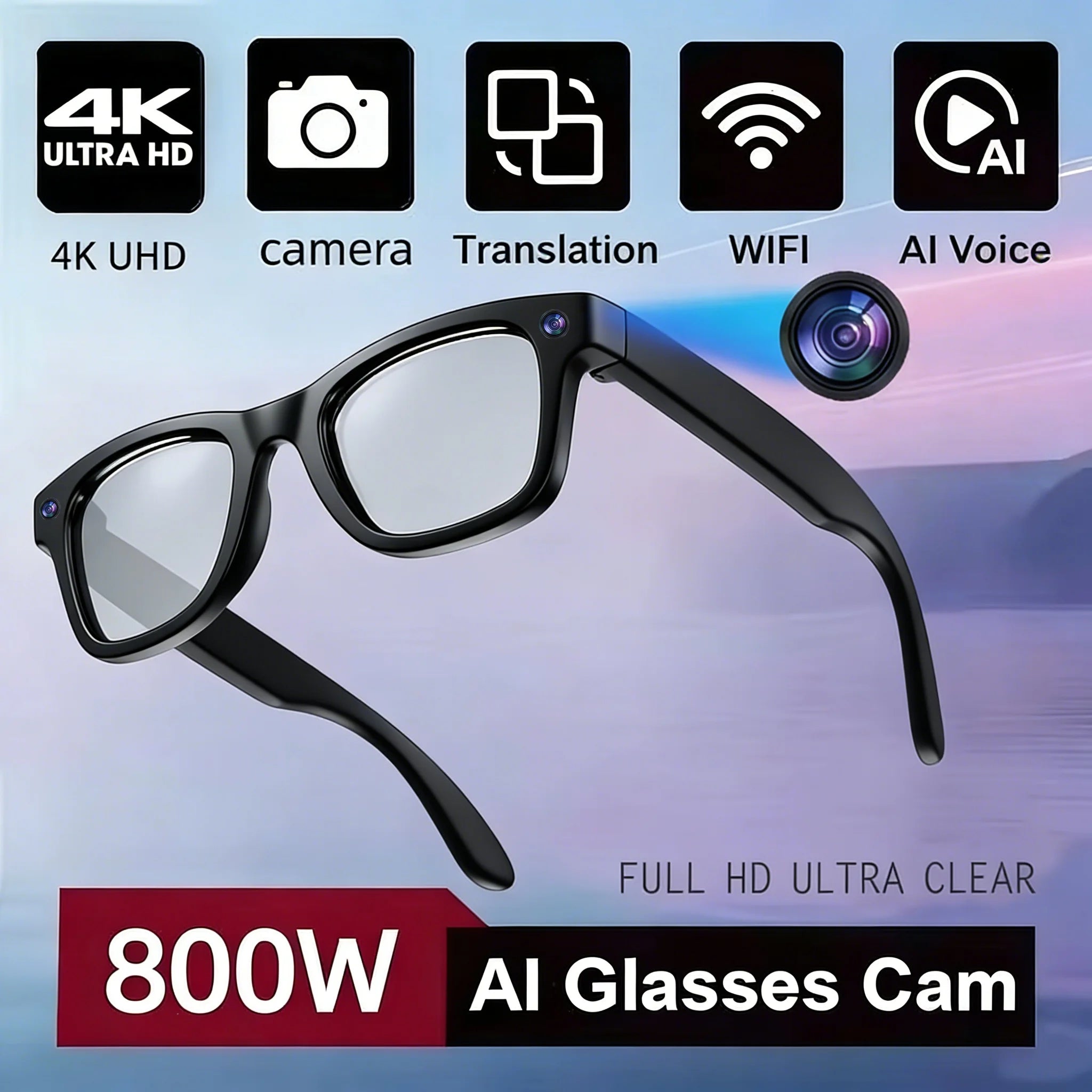 New 8K HD AI smart glasses men 800M camera Bluetooth call waterproof AI translation voice assistant control sunglasses female ne