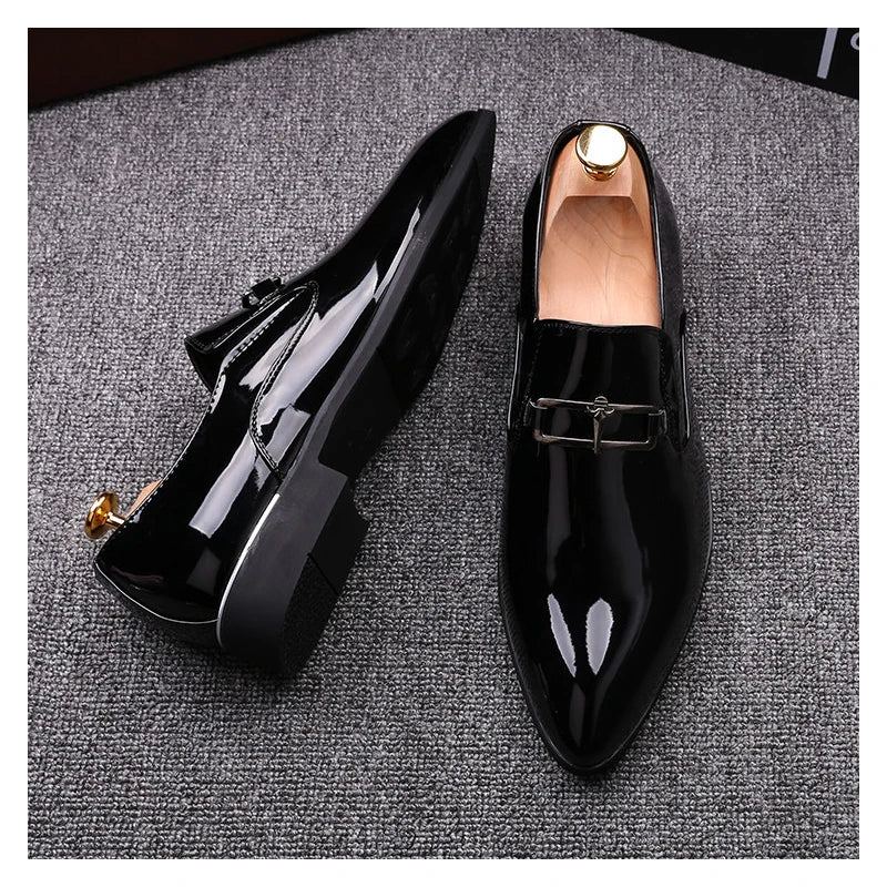 mens fashion wedding party dress patent leather shoes black red slip-on pointed toe shoe designer summer loafers trendy footwear