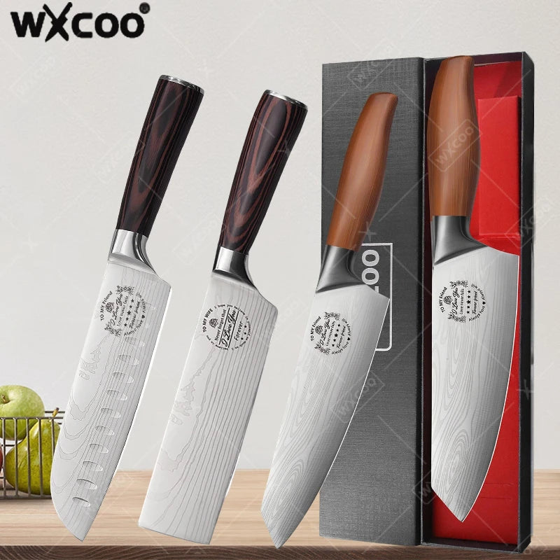 WXCOO Professional Chef's Knife Japanese Sharp Meat Cleaver Cooking Damascus Laser Kitchen with Gift Box Fruit Slicing Knife