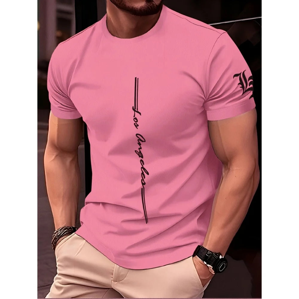 Summer Men's Minimalist T-Shirt Casual Loose Training Graphic Line Print O-Neck Short Sleeve Comfortable T-Shirt Tops Streetwear