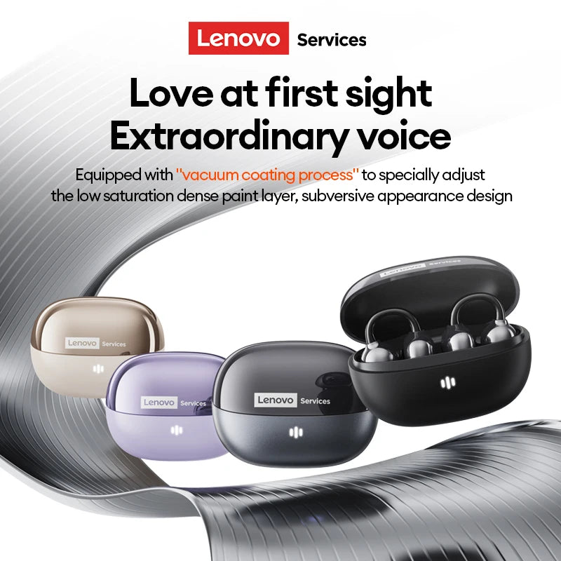 New Lenovo RS103 Wireless Bluetooth 6.0 Ear Clip Earphones 360° Surround Sound Headphones 24H Long Battery Life Earbuds for Mic