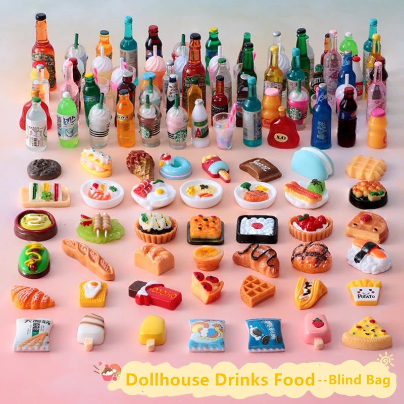 Dollhouse Miniature Items Food Drinks 1/12 Mini Kitchen Dolls Accessories Toys for Girls Gifts Bread ice cream Beer Bottle - Free Item.
