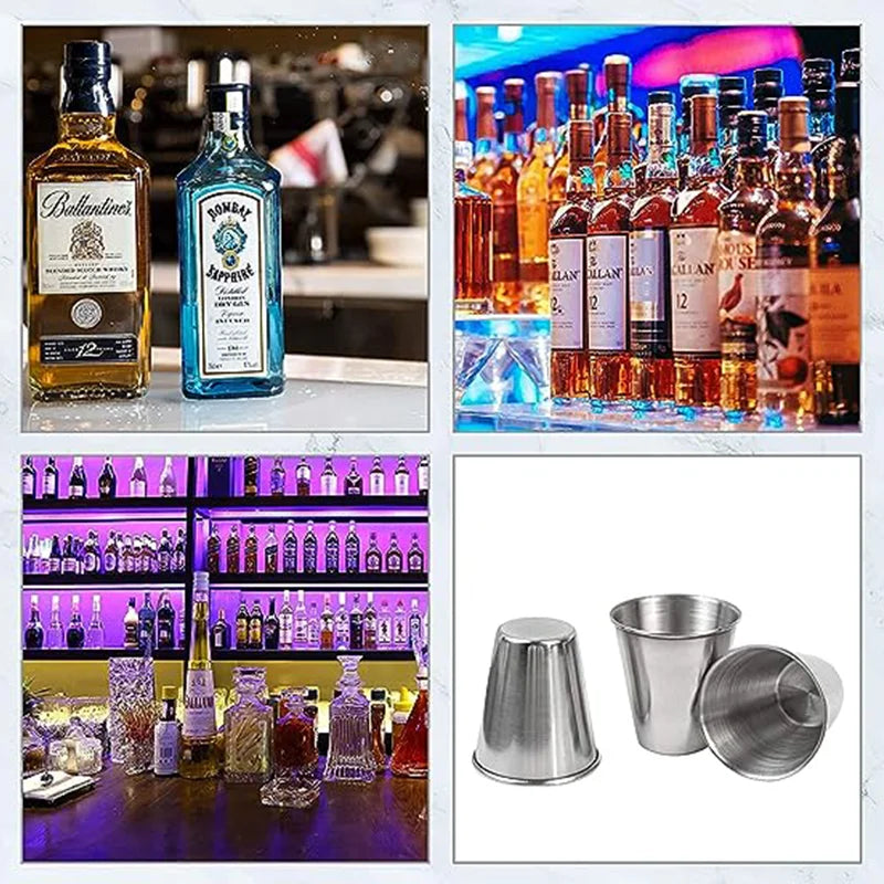 Outdoor camping -4-piece set of stainless steel mini whiskey glasses, portable black leather bag, 30ml/70ml/160ml