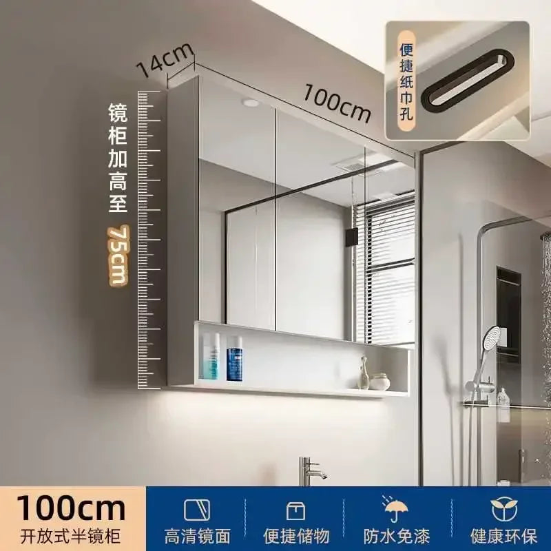 Smart Bathroom Cabinets Makeup Mirror Storage Cabinet LED Light Wall Mirror Cabinet with Time Digital Display Bathroom Furniture