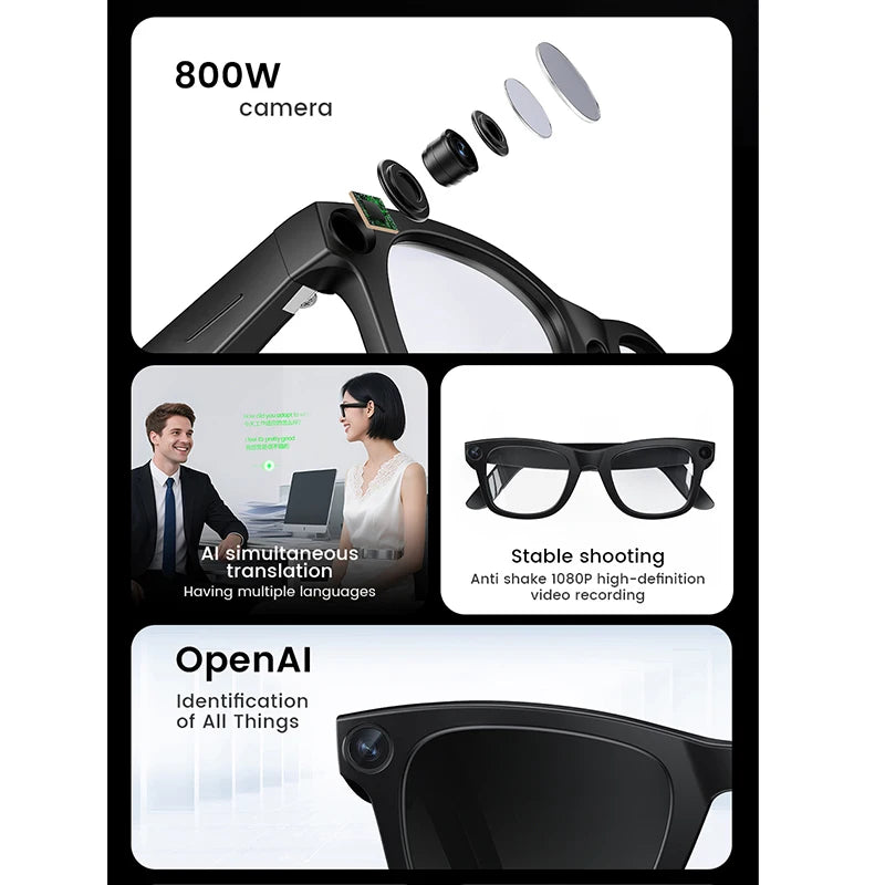 E02C Smart Glasses HD Photo Video Record OpenAI Real-time Translation Touch Photochromic Lenses Bluetooth Call Music Glasses