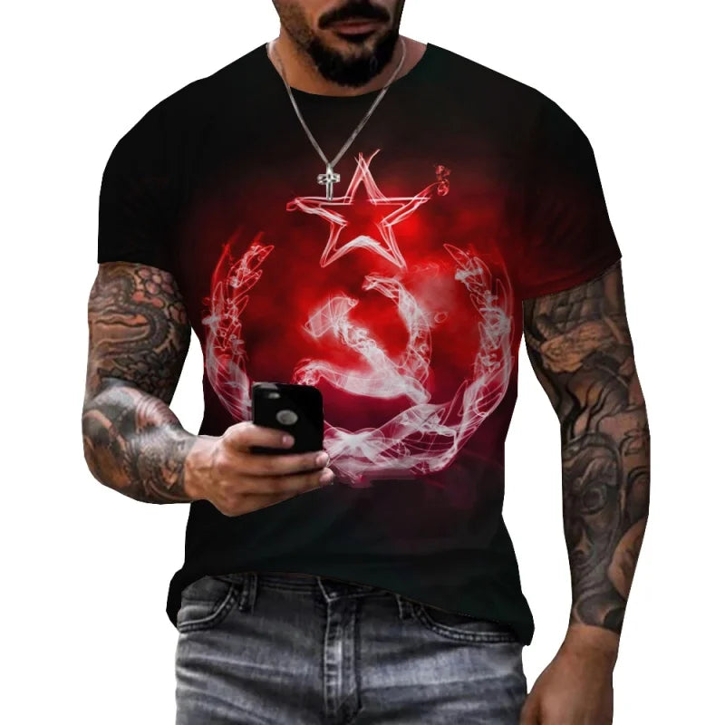 Russia Flag Pattern T Shirt For Men National Emblem 3D Printed T-Shirts Summer Casual Round Neck Tees Loose Short Sleeve Tops