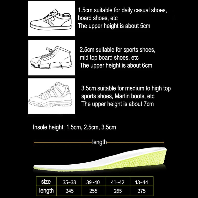 Height Increase Insole Shock Absorbant Breathable Memory Foam Full Palm Insole Soft And Not Deformed Height Shoe Pads - Free Item Weekend (50% off).