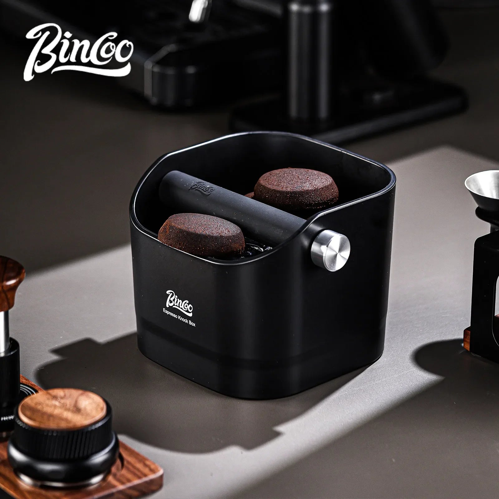 Bincoo Coffee Knock Box 0.8L Espresso Grounds Container Anti Slip Espresso Dump Bin Grind Beveled Barista Goods Cafe Accessories