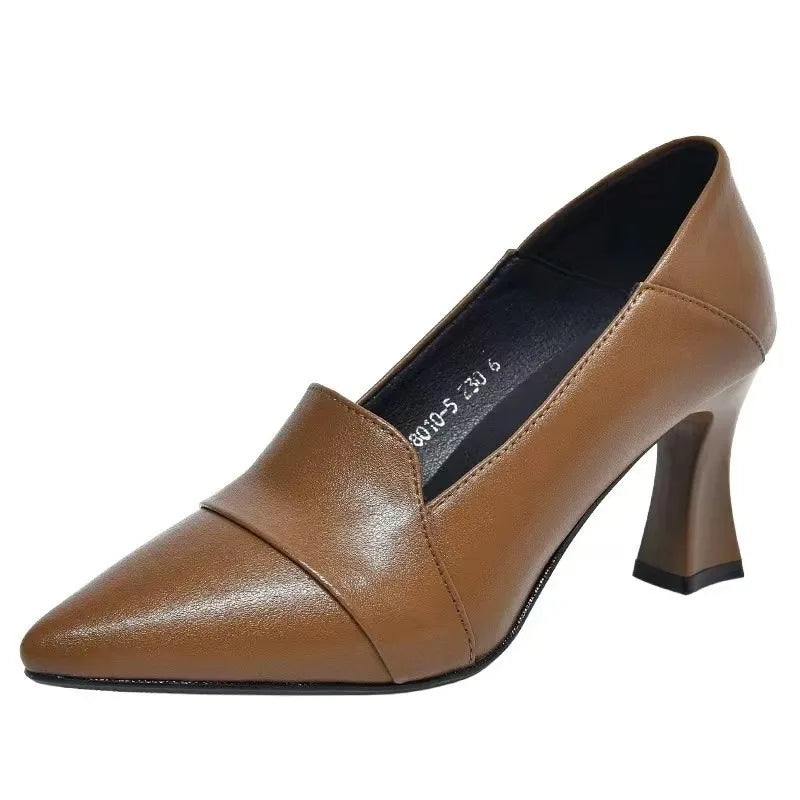New Women Pumps Pu Leather Work Shoes Soft Chumly High Heels Women Pointed Toe Pumps Casual Slip on Solid Heels Women Shoes