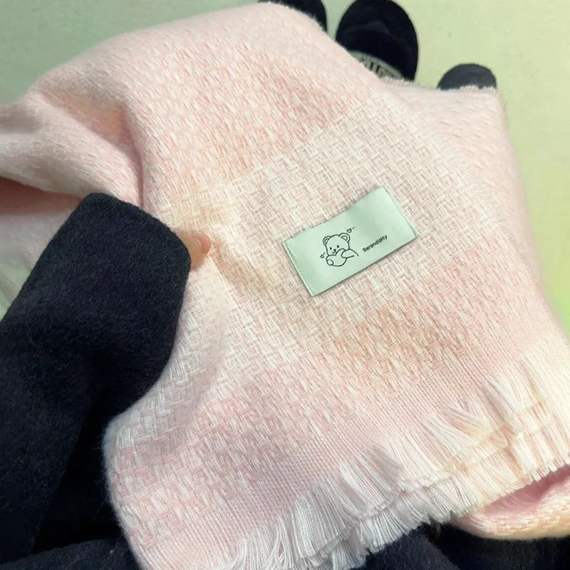 Women's Scarves Korean Retro Cute Cartoon Teddy Bear Kawaii Preppy Style JK Sweet Scarf Winter Thickened Warm Versatile Shawl