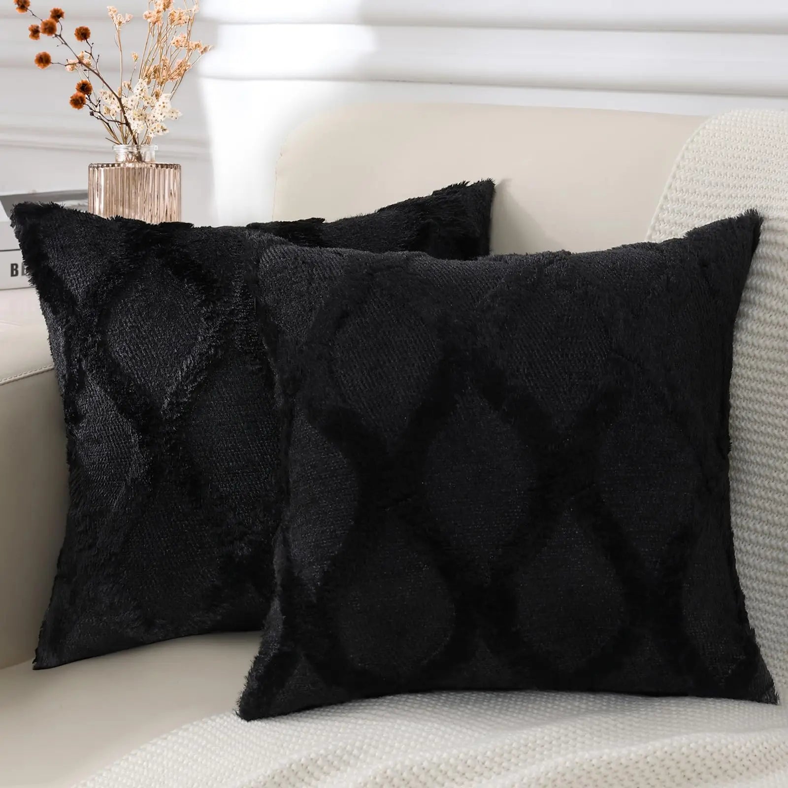 HAPIHAPPY Plush Throw Pillow Covers 12X20 Set of 1 Faux Fur Wool Bed Sofa Living Room Throw Pillow Covers Soft Home PillowCovers