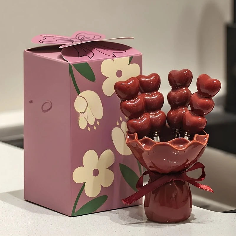Kitchen Fruit Fork Cute Dessert Home Tableware High Appearance Creative Ceramic Container Stainless Steel Small Fork Set Gift