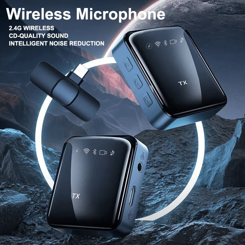 2.4G Wireless Lavalier Microphone Portable Audio Video Recording Mini Mic for iPhone Android Live Broadcast Gaming Phone vlog