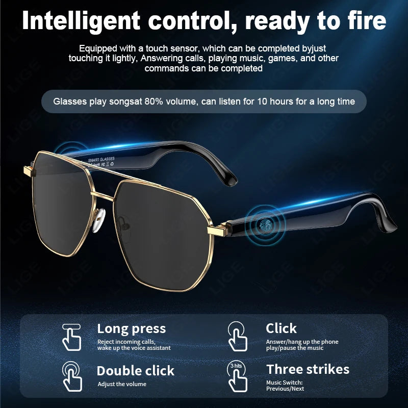 AI Translation Intelligent Glasses Smart Glasses Bluetooth Call Sunglasses Anti-blue Light Filtering Polarized Waterproof Lenses