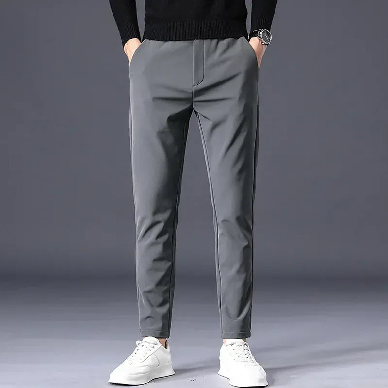 Spring Summer Thin Men's Business Casual Pants High Elastic Jogger Slim Straight Korean Brand Trousers Clothes Black Gray Blue - Free Items Weekend. (50% off).
