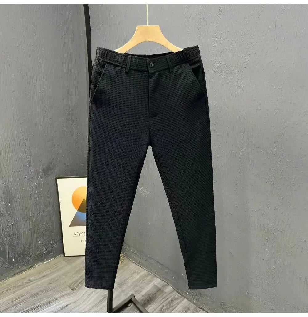 High-End Casual Men's Pants Summer Trendy Slimming Straight-Leg Pants Youth Korean Style Cropped Pants New Arrival