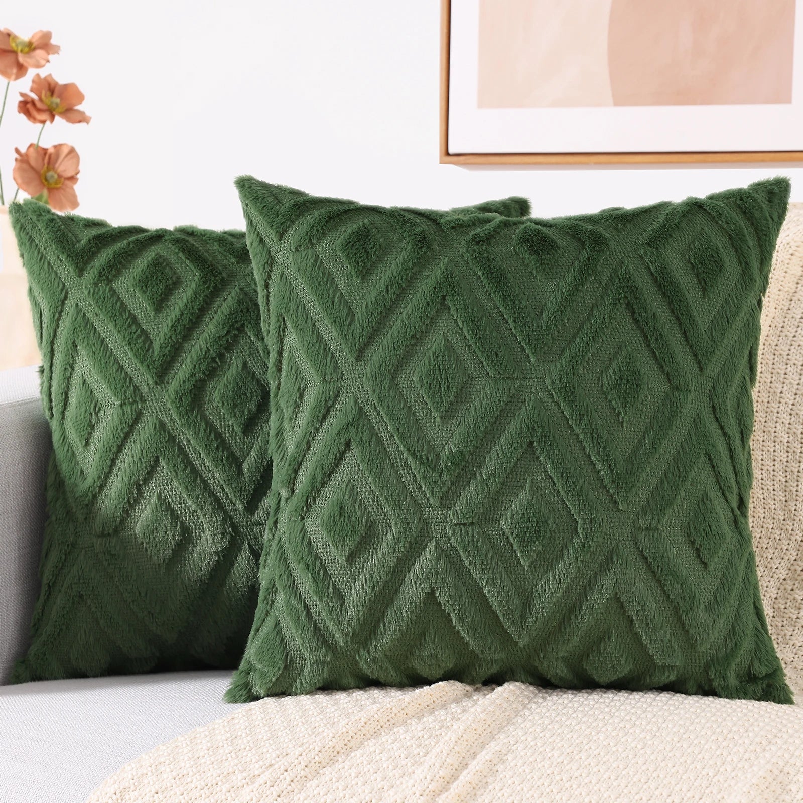 HAPIHAPPY Decorative Throw Pillow Covers 45X45 Set of 2 Soft Plush Pillow Case Pillow Covers Bed Sofa Living Room Pillow Covers