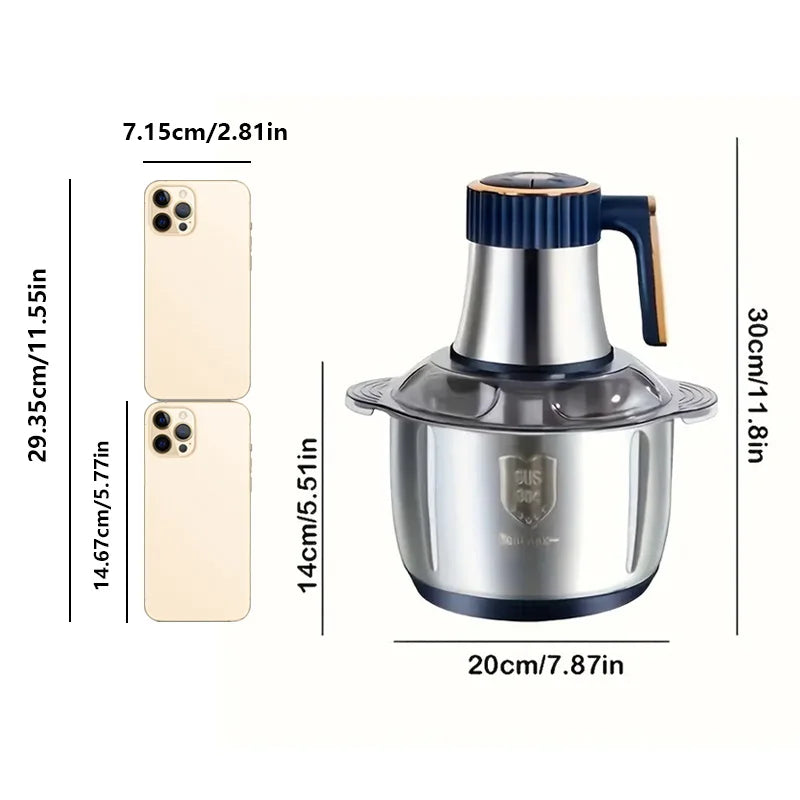 5L Stainless Steel Food Processor with 6-Blade System - Fast Meat Mincer & Vegetable Chopper, 5 Speeds（European Plug ）