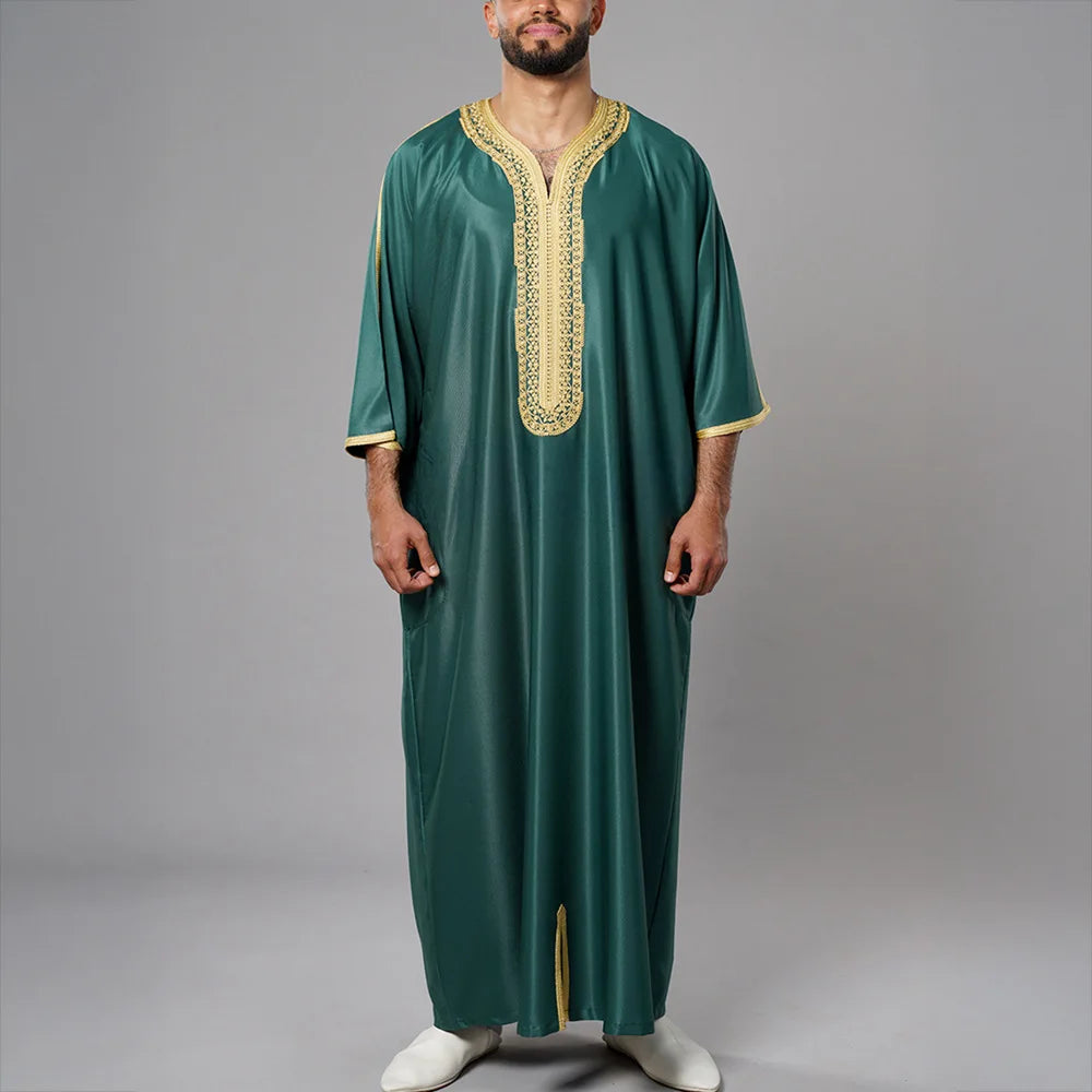 Arab Islamic Embroidered Kaftan Robe with Side Pockets Men Women