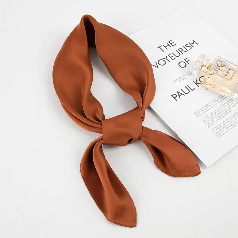 Fashion Solid Kerchief Women Head Scarf For Hair Pink Green White Silk Neck Scarfs Female 70cm*70cm Square Bandanas Lady Scarves