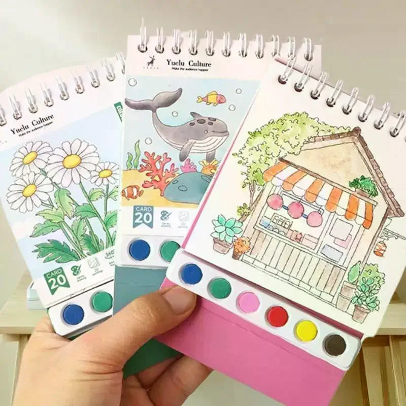 DIY Watercolor Painting Workbook; Inbuilt Paint and Stand-Alone Desktop Decor- Crafting Set