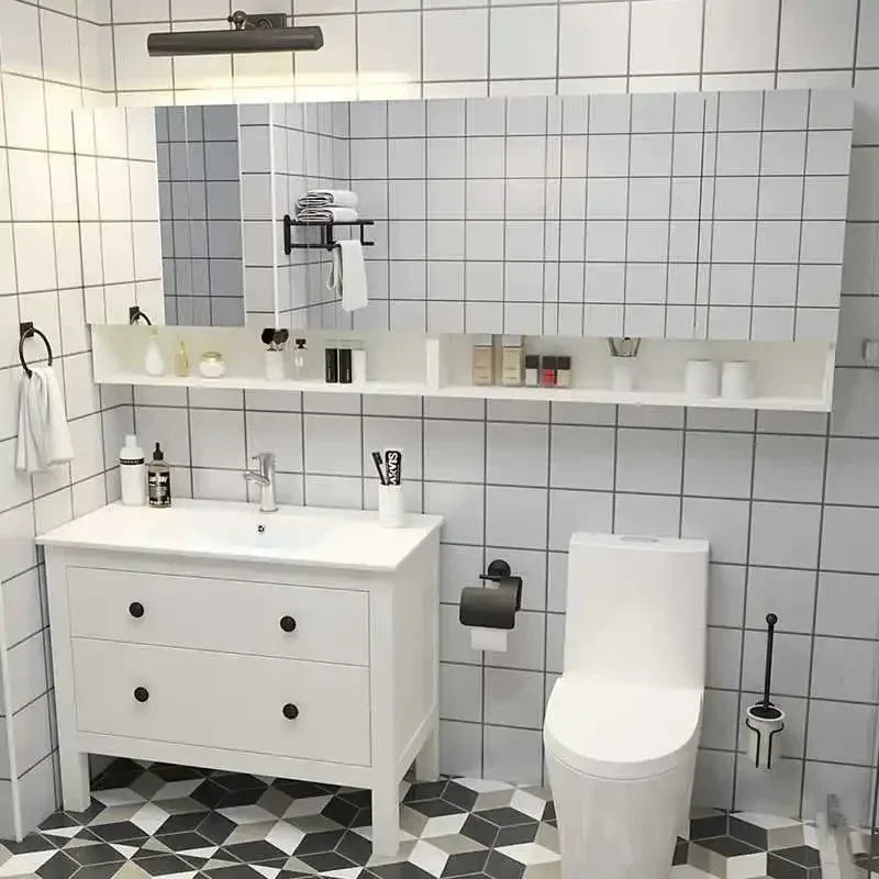 Smart Bathroom Cabinets Makeup Mirror Storage Cabinet LED Light Wall Mirror Cabinet with Time Digital Display Bathroom Furniture
