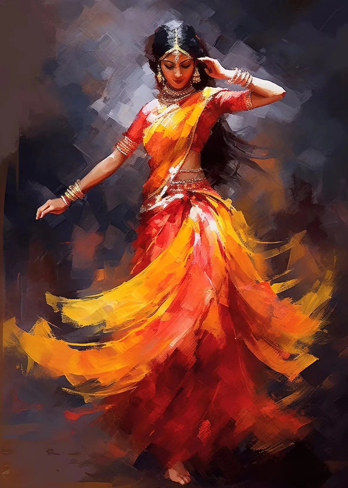 Indian Woman Dance Poster Vintage Traditional Beautiful Indian Woman Art Canvas Painting Wall Print Picture Room Home Decor - Free Item.
