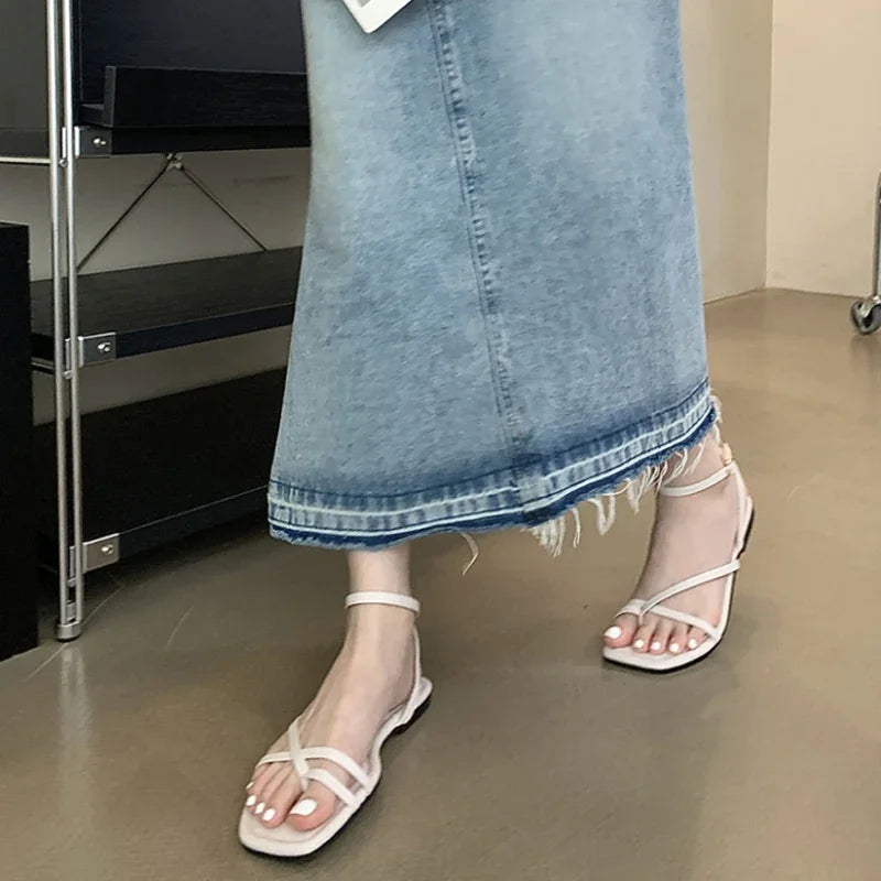 Summer Gladiator Women Sandals Fashion Elegant Narrow Band Clip Toe Shoes Ladies Comfort Flats Beach Sandalias