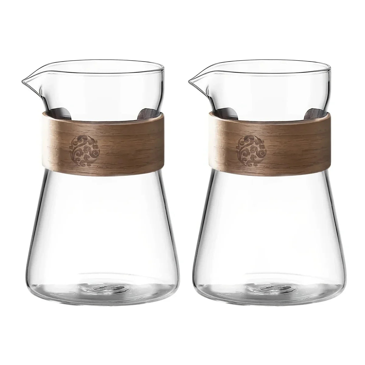 2pcs Set Coffee Carafe,Glass Coffee Server Carafe Pot, Pour Over Coffee Maker Decanter Pitcher with Heat-Resistant Wood Ring 