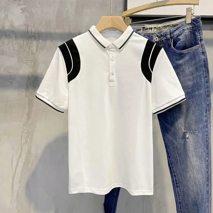 Clothes Black With Collar Male Tee Shirts Striped Polo Men's T-shirt New In Streetwear Ordinary Top Quick-drying Trend Popular