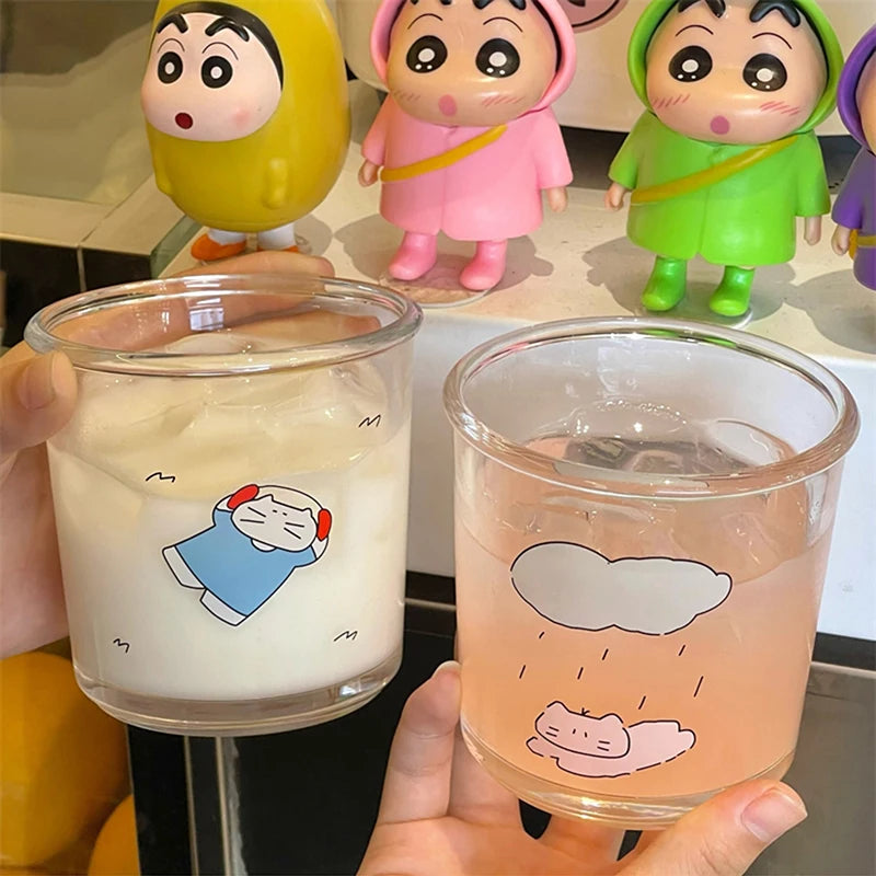 Kawaii Glass Cups Tumbler Iced Coffee Cup Aesthetic Cute Cat Korean Drinking Glasses Cups For Juice Beer Milk Tea Wine 400ml