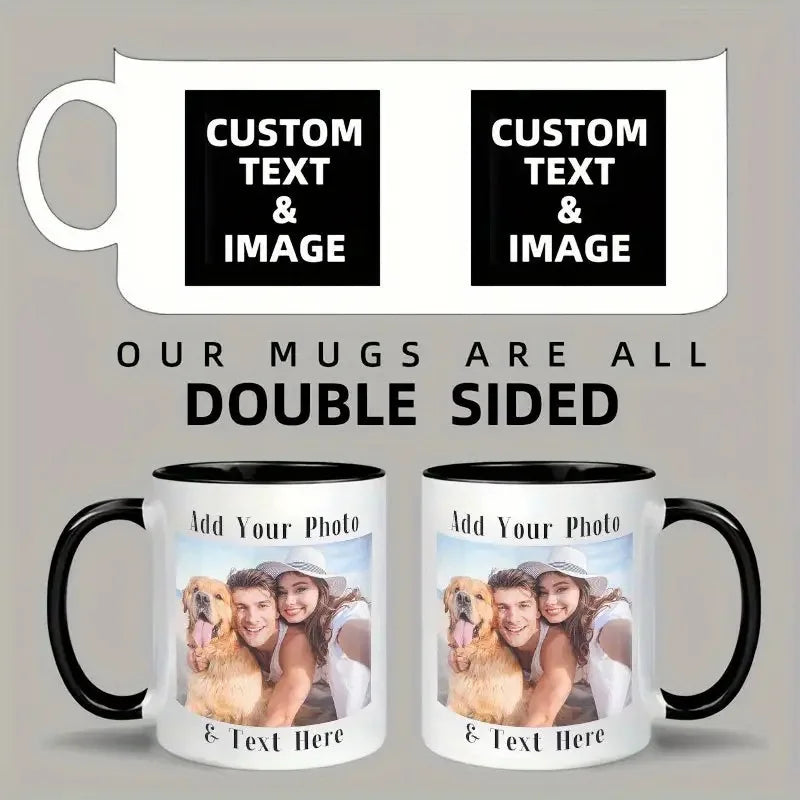 1 piece customizable, 11 ounce ceramic coffee cup, customizable with photos, text, and logo, perfect for office and family gifts