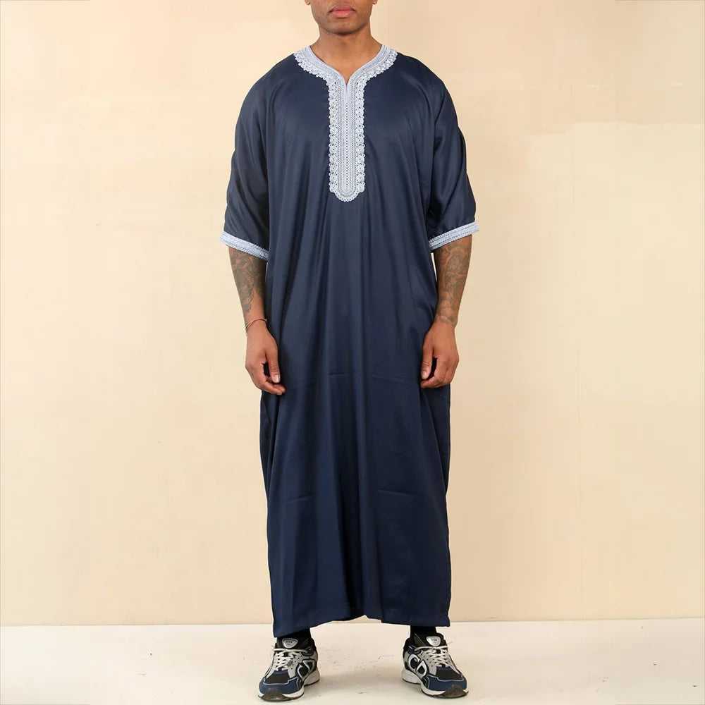 Arab Islamic Embroidered Kaftan Robe with Side Pockets Men Women
