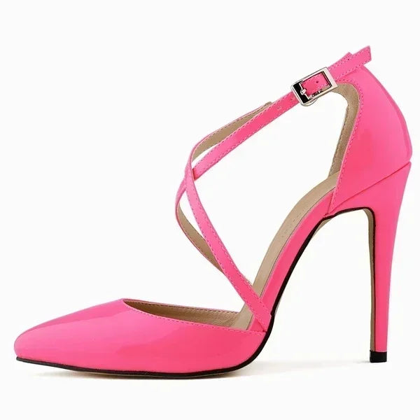 Women Pumps 2026 Summer Slippers Outdoor Casual Sexy Pointed Toes Hollow Stilettos Cross Strap High Heels Female Wedding Shoes