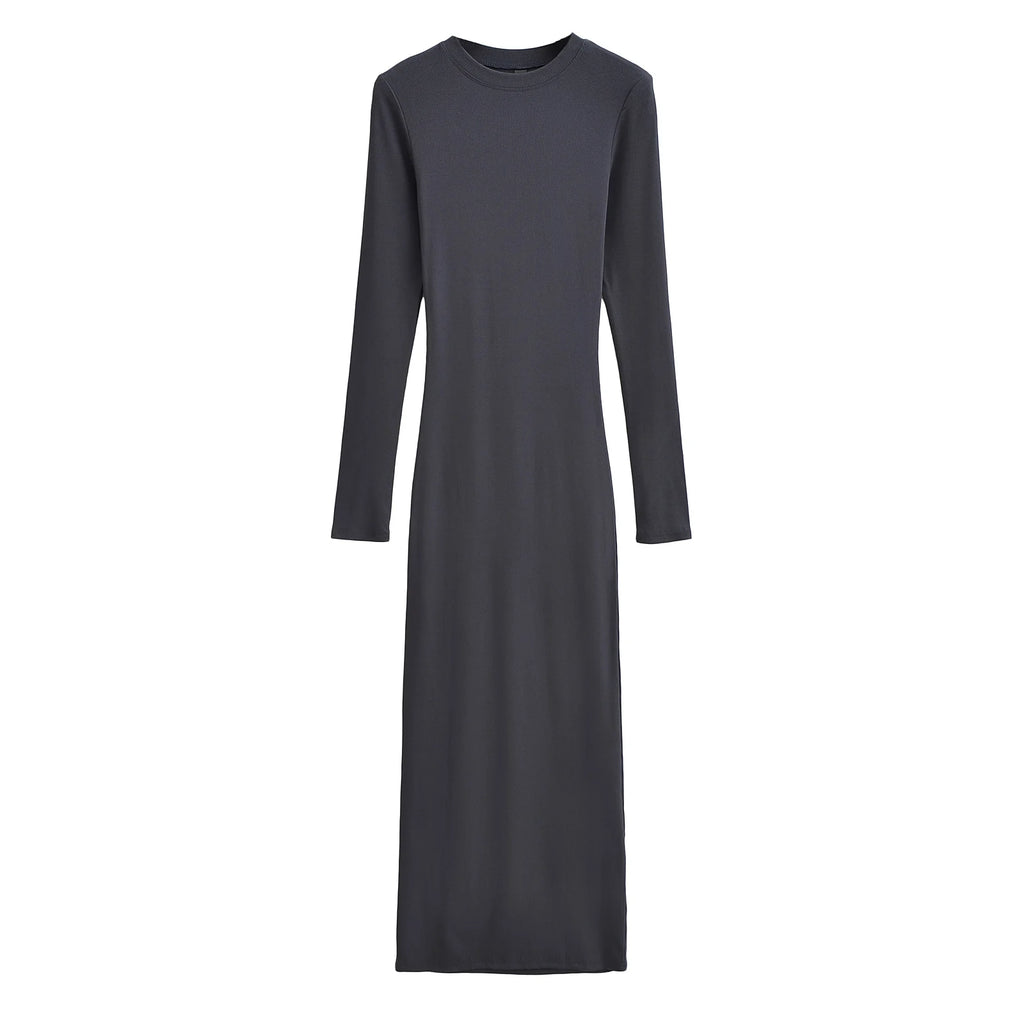Midi dresses for women 2024 Winter dress sexy knitted dresses elegant bodycon dress knit vintage clothes long sleeve dress grey