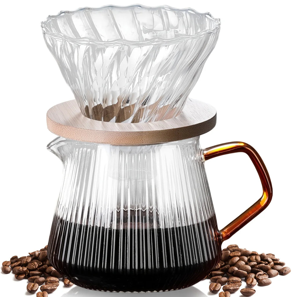 Pour Over Coffee Maker, 13oz / 20oz High Borosilicate Glass Carafe Coffee Server with Glass Coffee Dripper/Filter Set