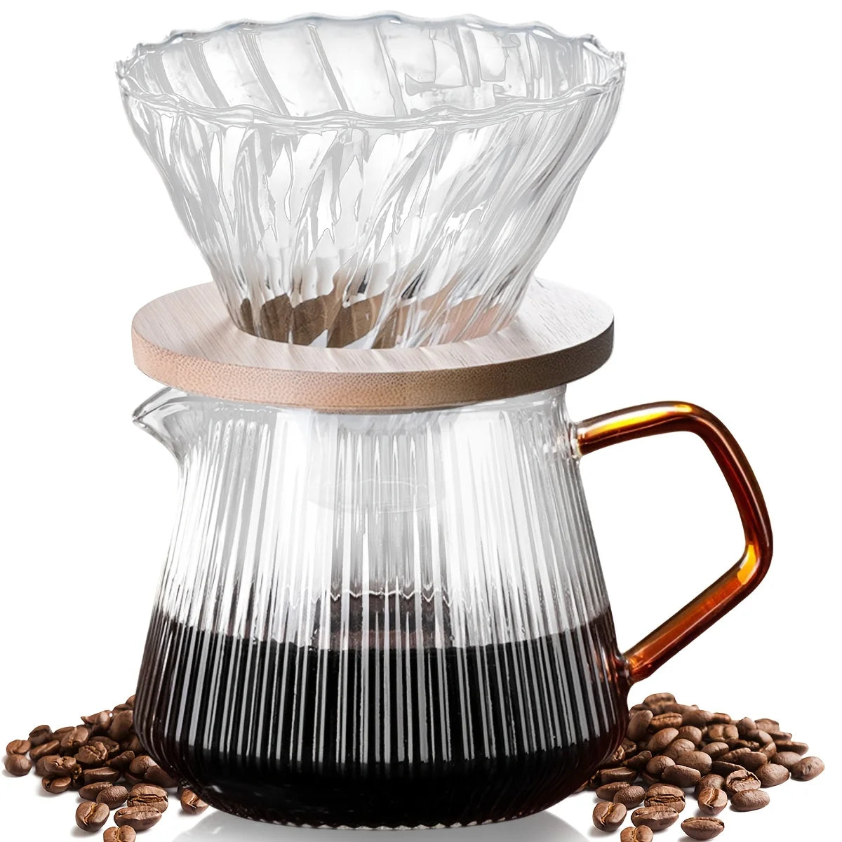 Pour Over Coffee Maker, 13oz / 20oz High Borosilicate Glass Carafe Coffee Server with Glass Coffee Dripper/Filter Set