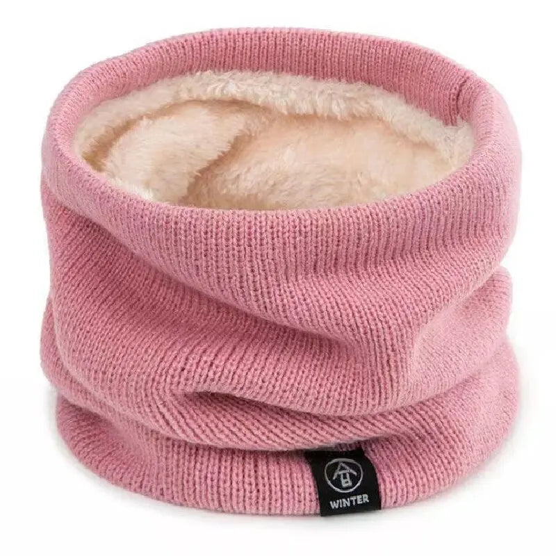 Solid Winter Plush Muffler Woolen Knitting for Women Fleece Ring Bandana Scarf Neck Warmer Buff Thick Cashmere Headband Ski Mask