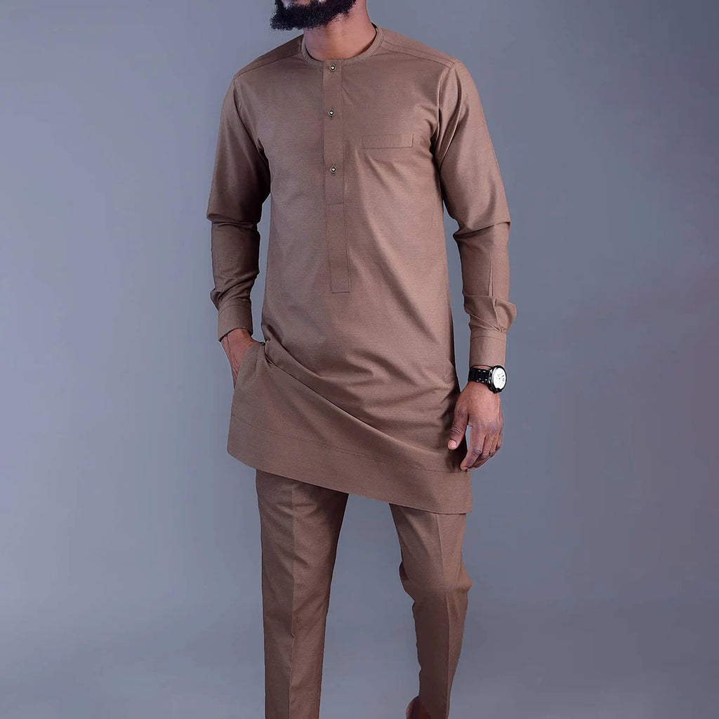 Kaftan Men's Suit African Ethnic Style Long Sleeve Solid Color Casual Suit Men's Traditional Clothing 2-piece Suit