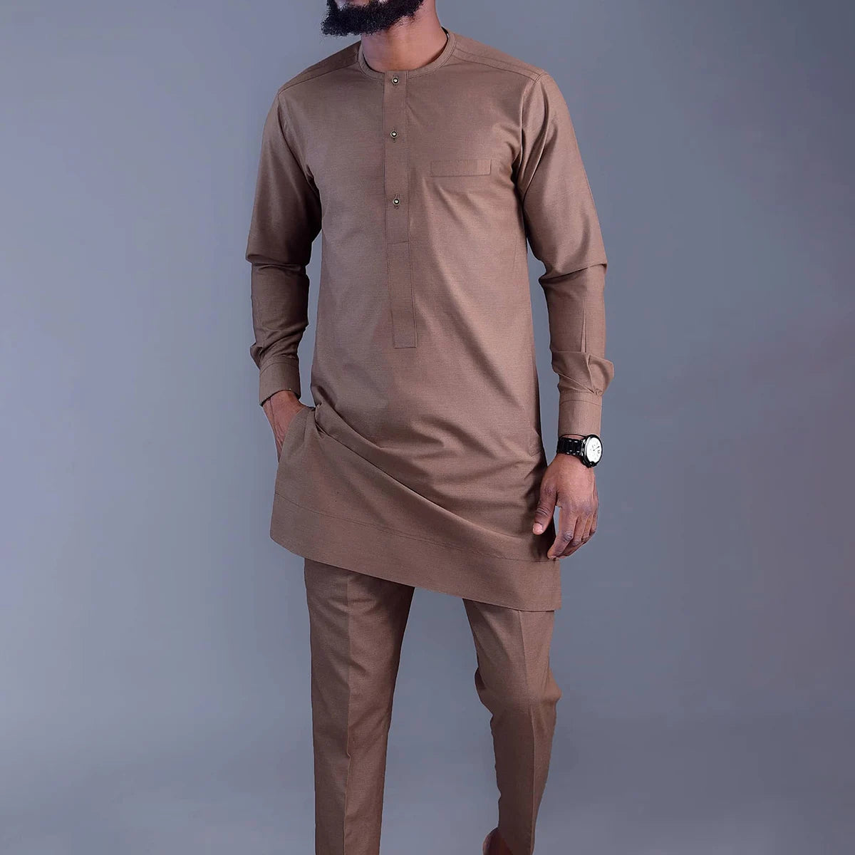 Kaftan Men's Suit African Ethnic Style Long Sleeve Solid Color Casual Suit Men's Traditional Clothing 2-piece Suit