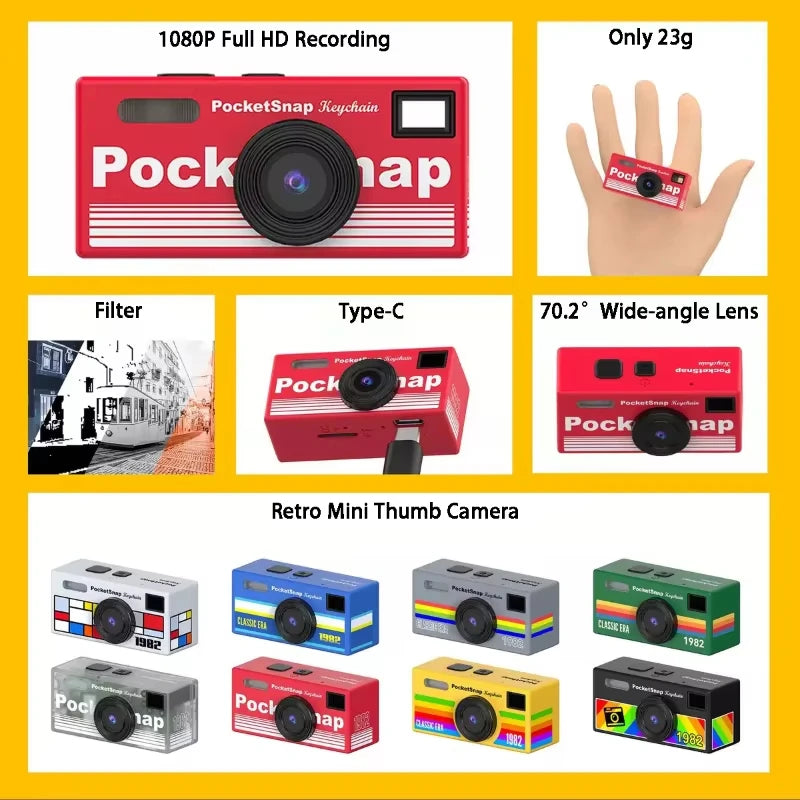 Retro Mini Keychain Camera 1080P HD Recorder Thumb Camera Built-in Flash 70.2° Wide Angle Lens CCD Camera with TFT LCD Screen